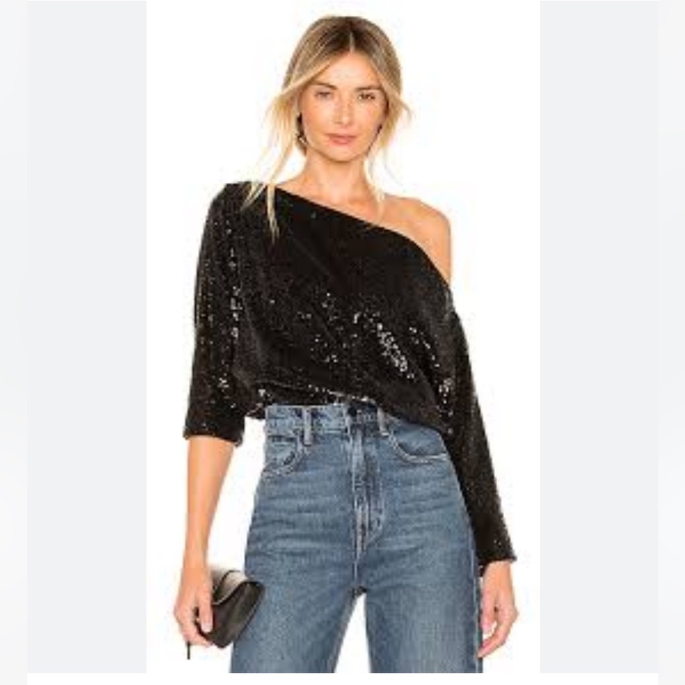A.L.C. Black Sequined 3/4 Sleeve “Zoey” Top size 0